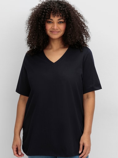 sheego V-Shirt aus leichtem Jersey - tiefblau