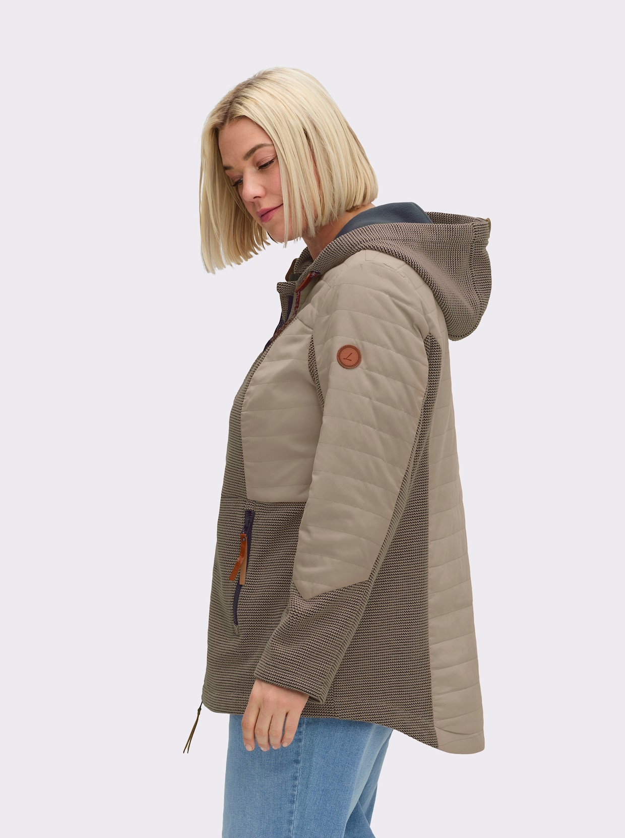 Übergangsjacke im Mix aus Fleece und Stepp - sesam