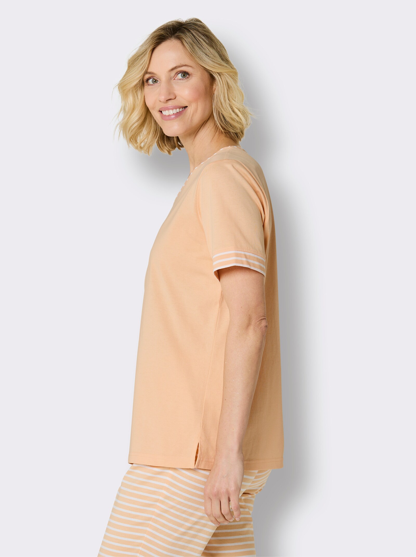 wäschepur Schlafshirt mit Ringelblende - apricot-weiß-geringelt