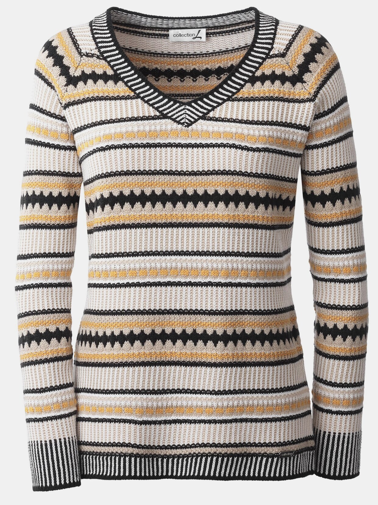 V-Ausschnitt-Pullover - taupe-curry-gemustert