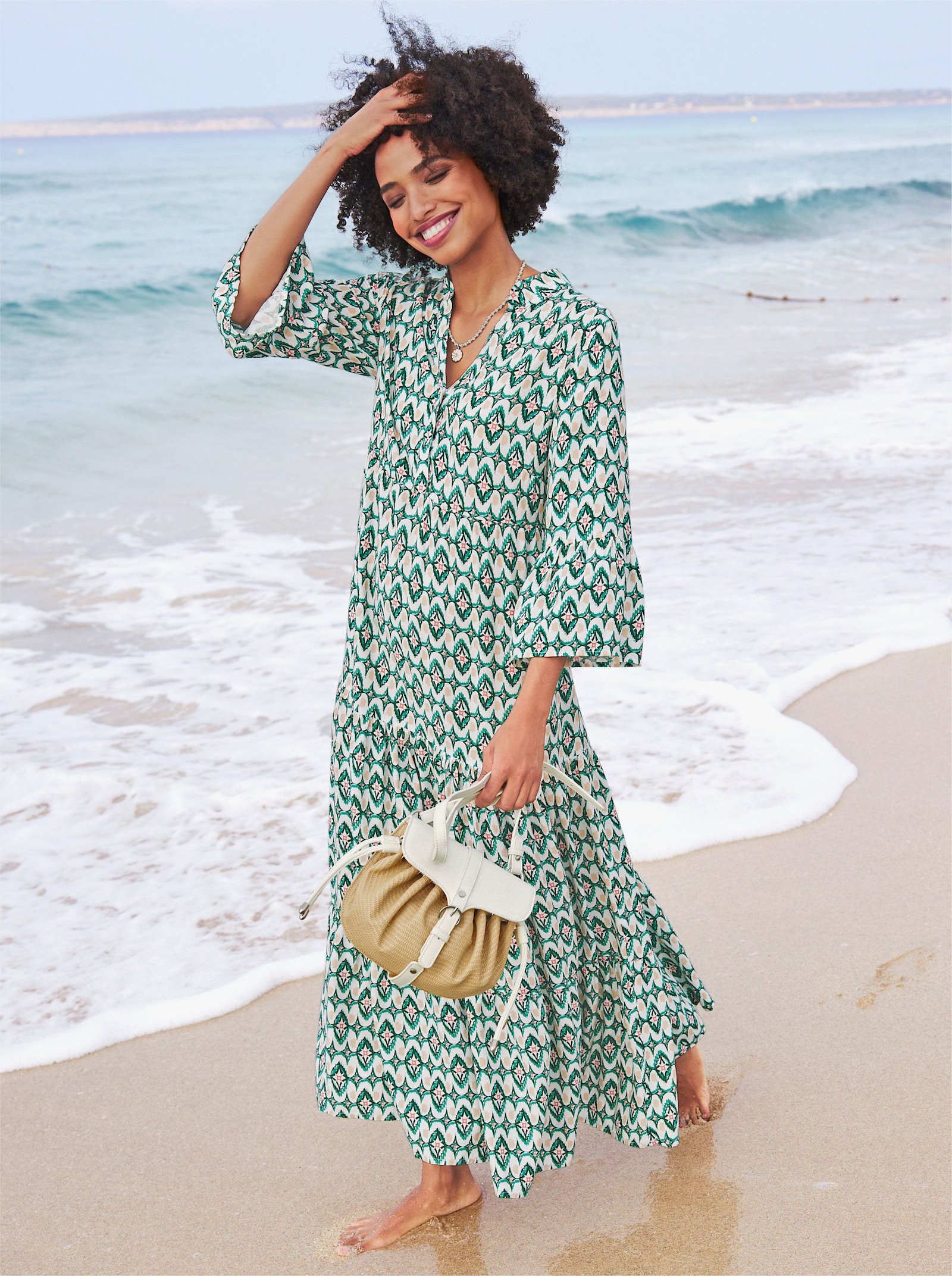 heine Robe longue en viscose - émeraude-abricot imprimé