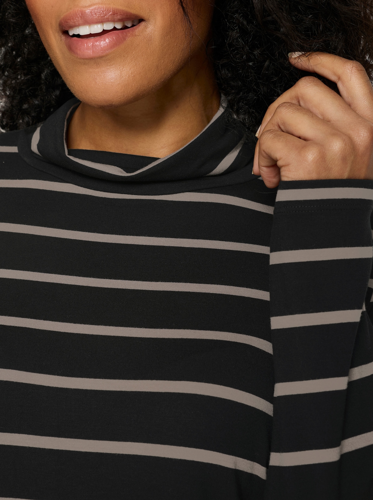 Polotröja med randmönster - svart-sesam-randig