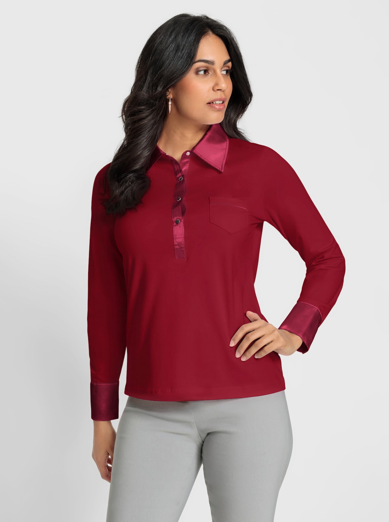 Poloshirt met lange mouwen - rood