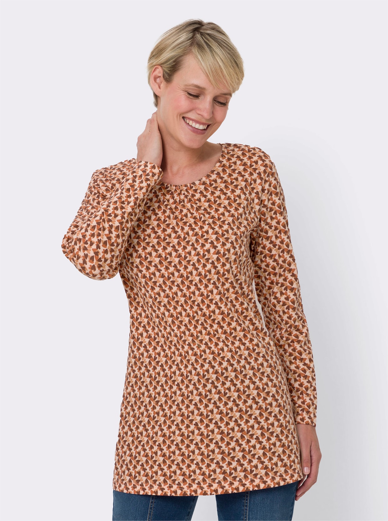 Longshirt mit Herzchen-Print - apricot-rostrot-bedruckt