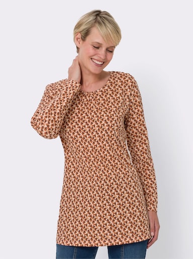 Longshirt mit Herzchen-Print - apricot-rostrot-bedruckt