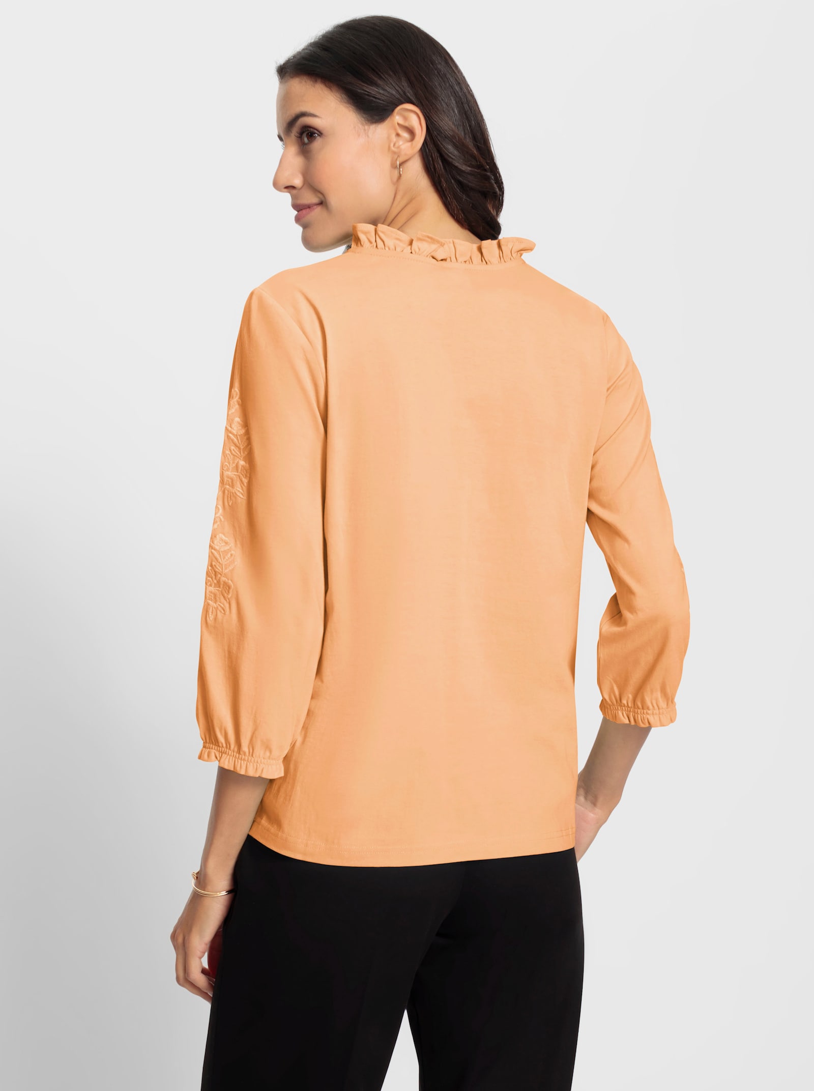 Shirt met 3/4-mouwen en ruches bij de hals - apricot