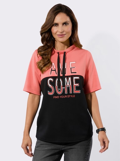Stehkragenshirt - koralle-schwarz