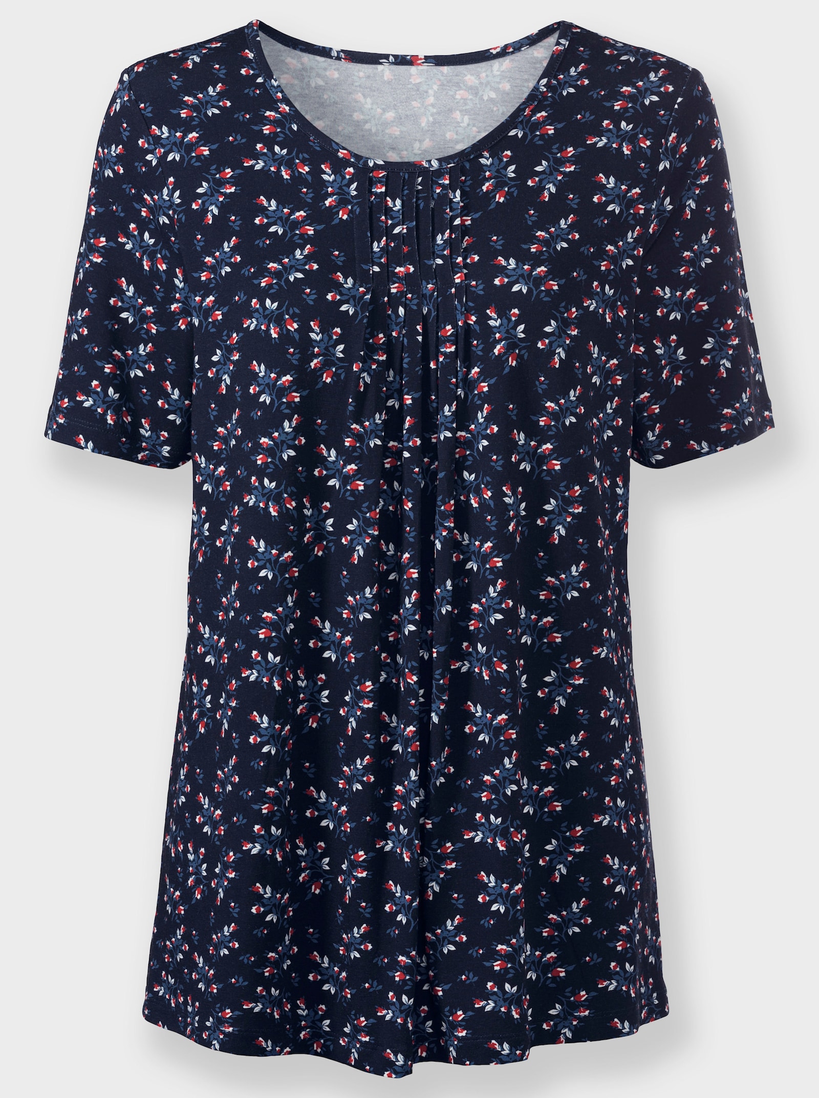 Tunikashirt mit Biesen - marine-erdbeere-bedruckt