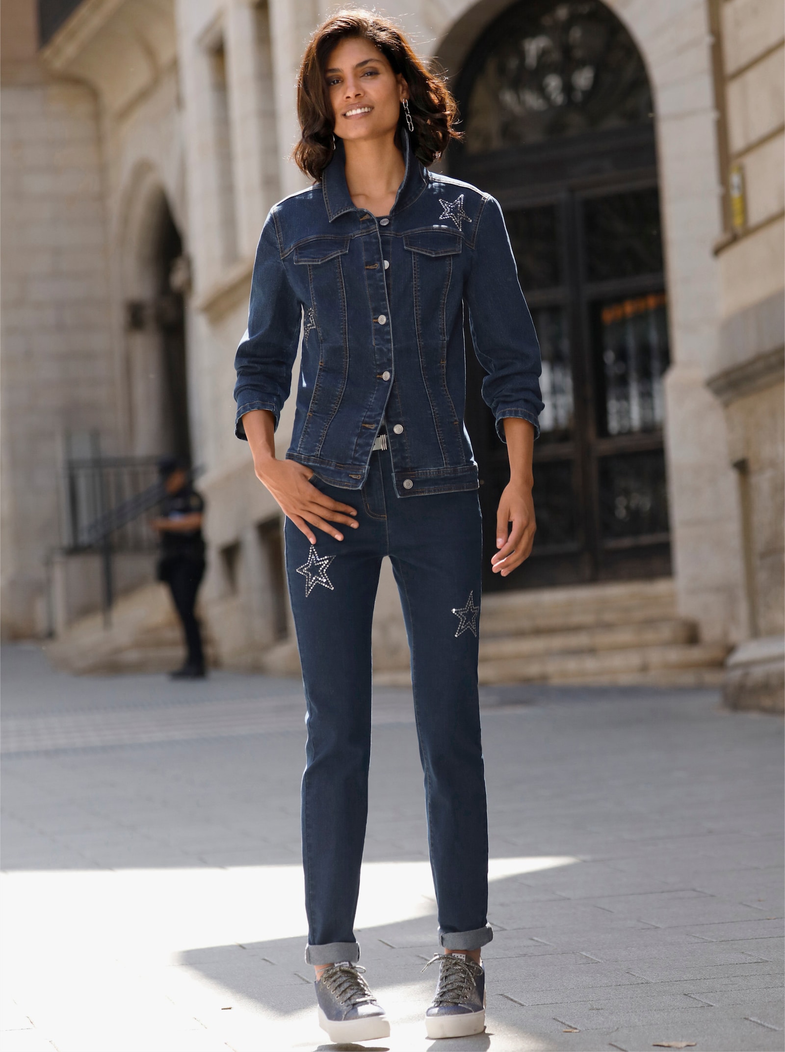 Jeansjack met sterren van pailletten - blue-stonewashed