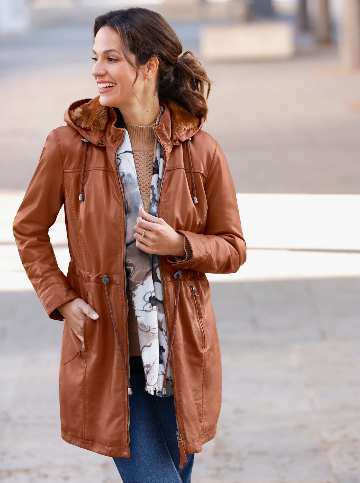 Mainpol Leder-Jacke - cognac