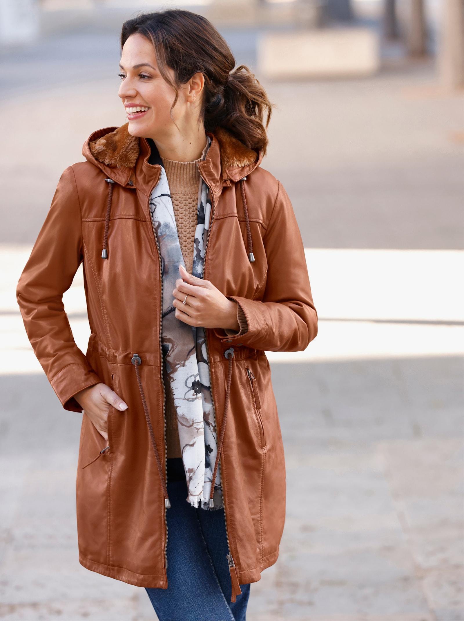 Mainpol Lederjacke aus Lammnappa - cognac
