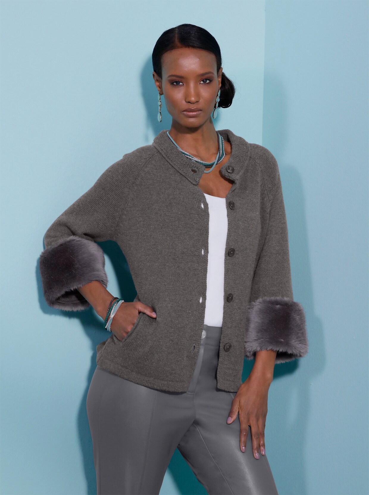 Strickjacke - anthrazit-meliert