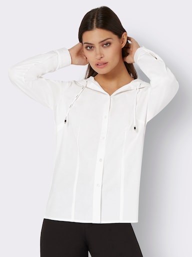 Langarmbluse mit Kapuze - ecru