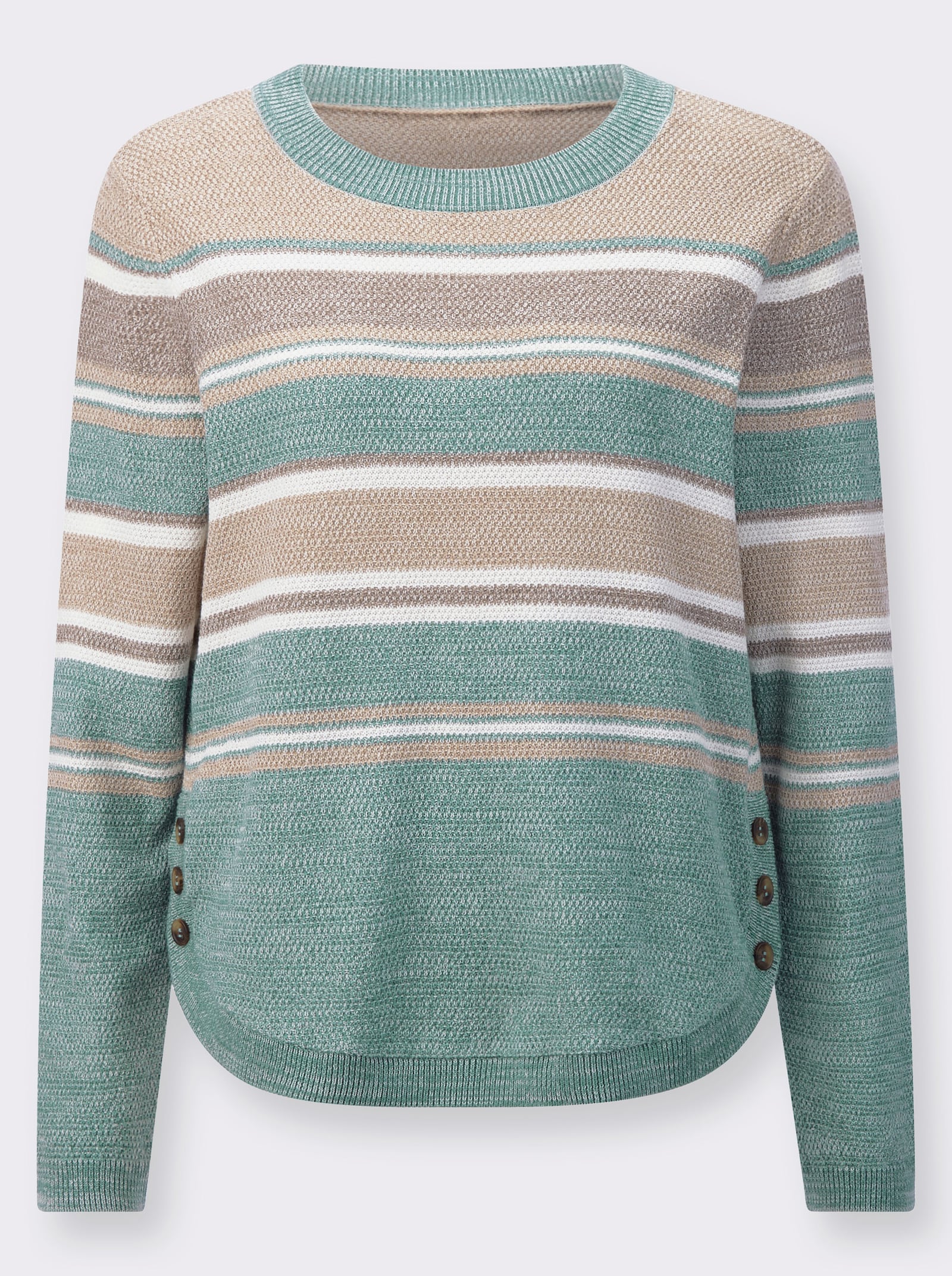 Langarm-Pullover mit Zierknöpfen - jade-sesam-geringelt