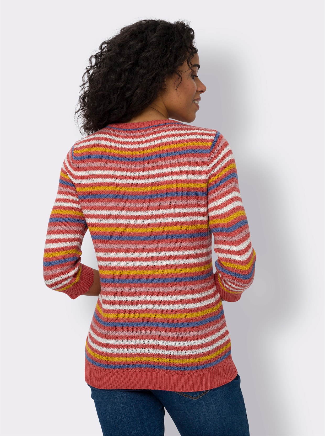 Streifenpullover - grapefruit-ecru-geringelt