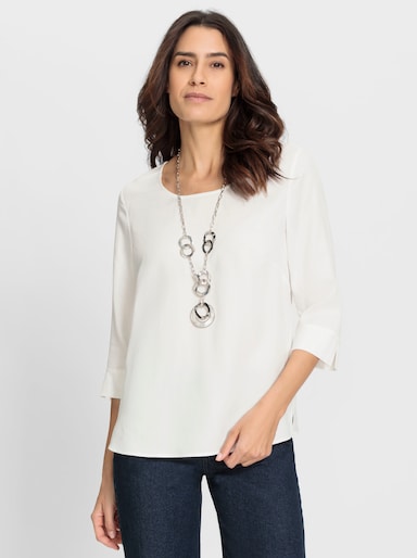 Schlupfbluse mit Seitenschlitzen am Saum - ecru