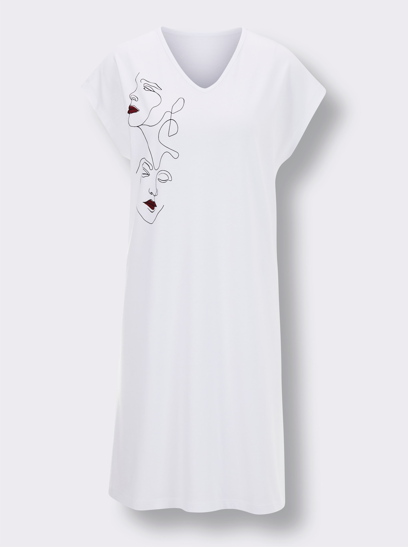 wäschepur Nattlinne i oversizedmodell - vit + röd