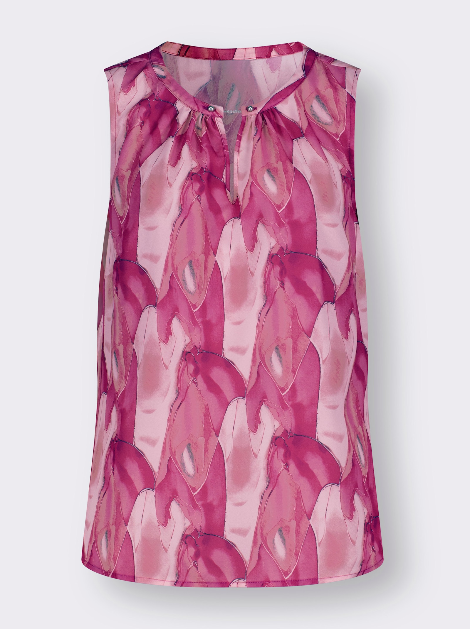 Blusentop mit Zierkettchen am Ausschnitt - magenta-hellrosé-bedruckt