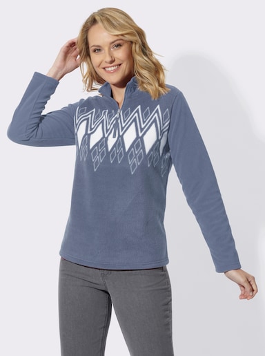 Fleeceshirt mit Norwegermuster - taubenblau-ecru