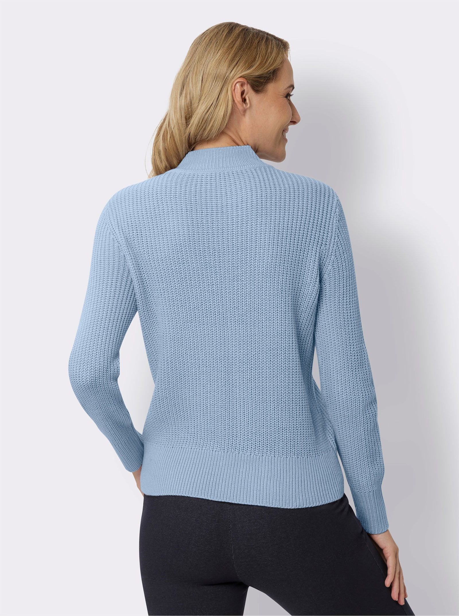 Stehkragenpullover mit Rauten-Strickmuster - eisblau