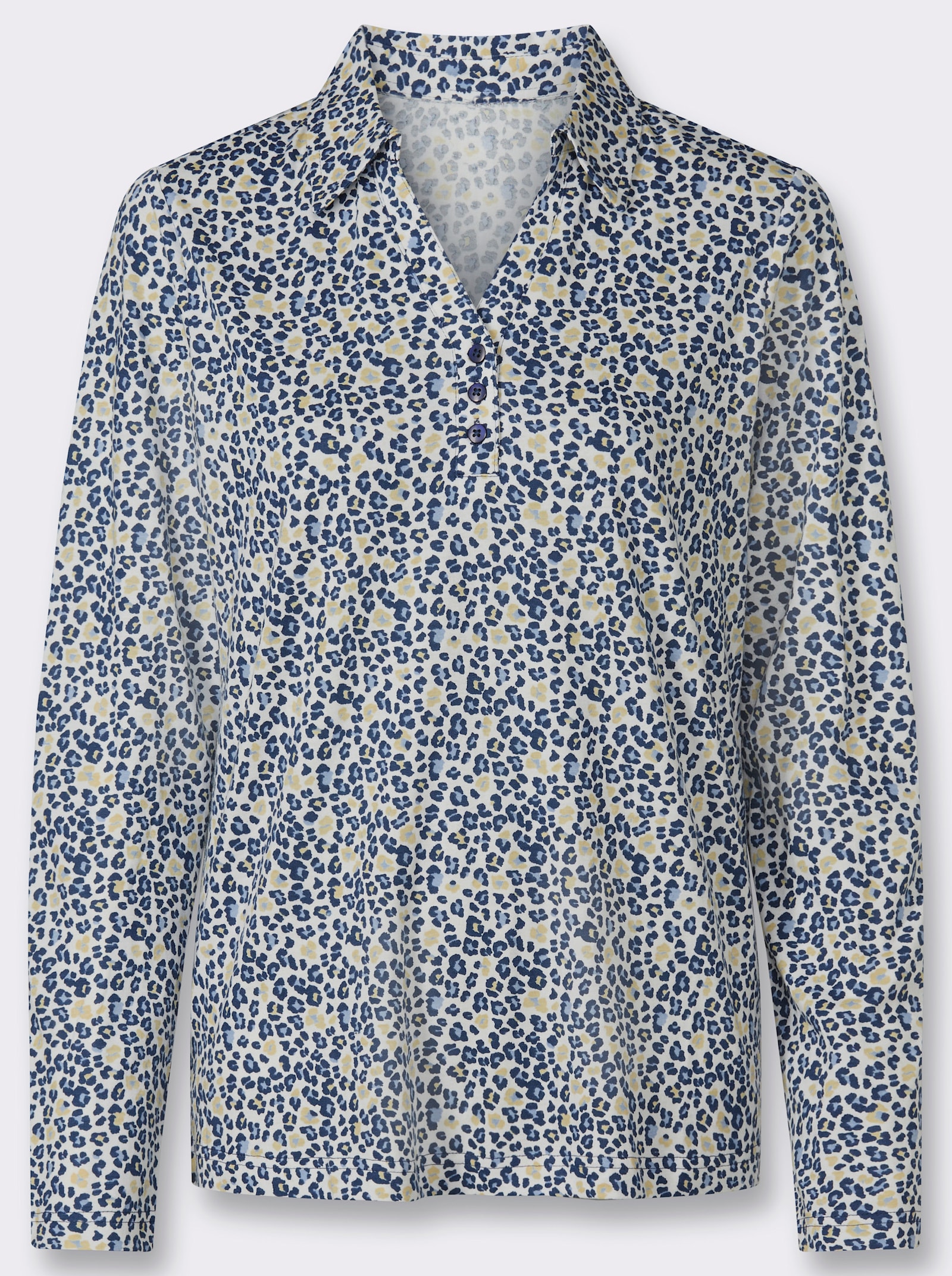 Print-Shirt mit offenem Hemdkragen - dunkelblau-vanille-bedruckt