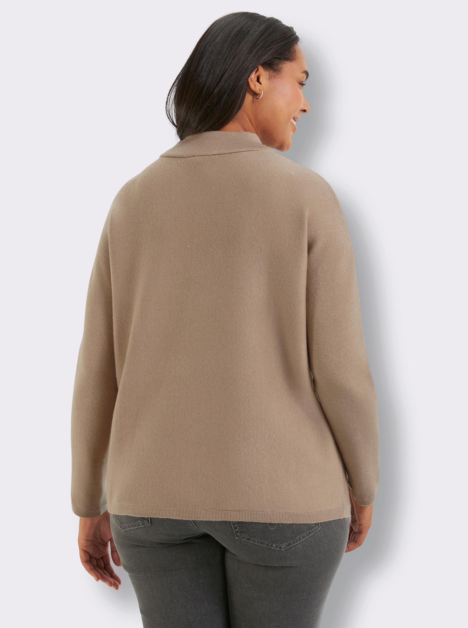 Jacquard-Pullover , Rückenteil einfarbig - beige-ecru-gemustert