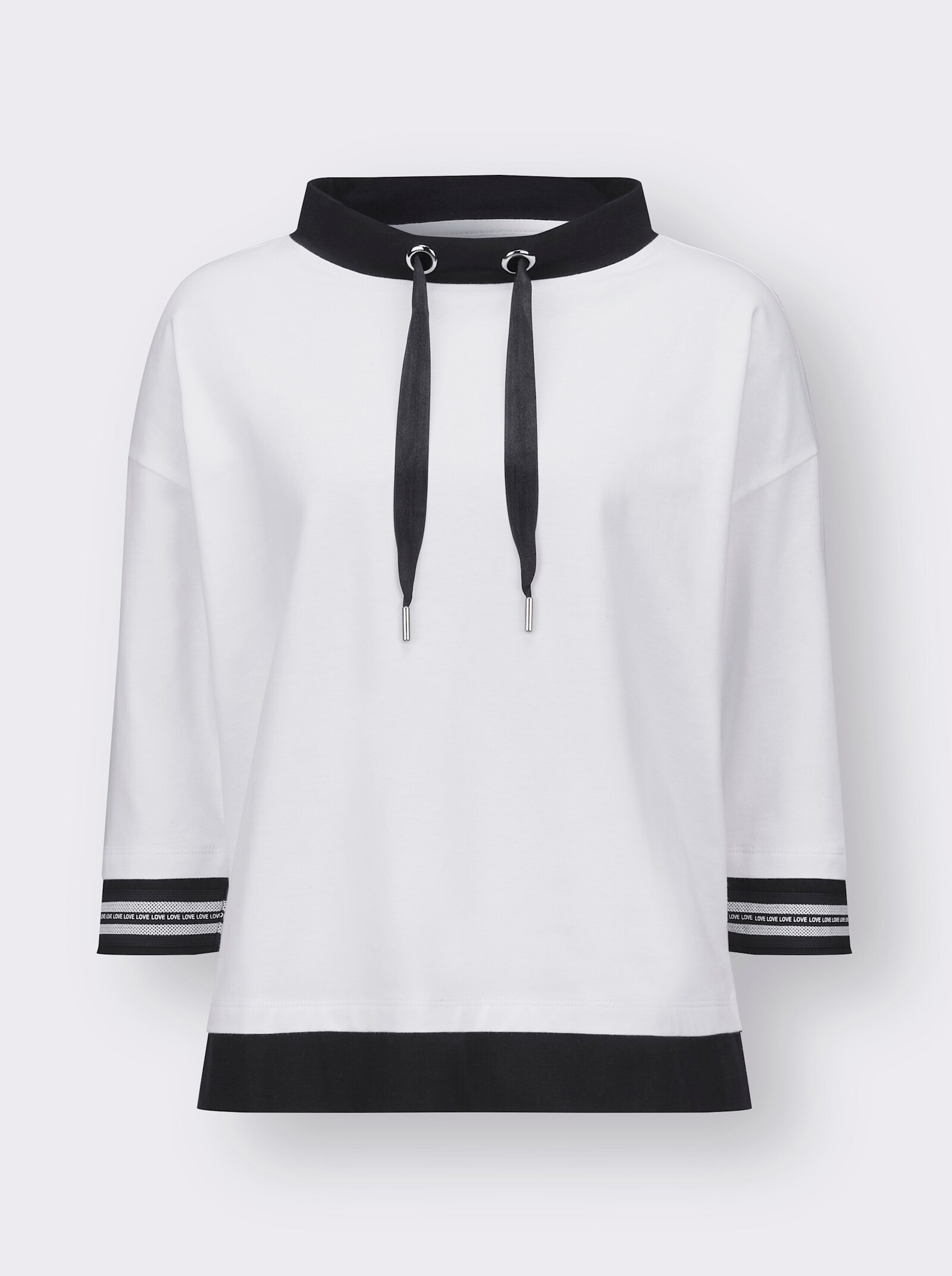 3/4-Arm-Shirt mit Kontrast-Abschlüssen - ecru-schwarz