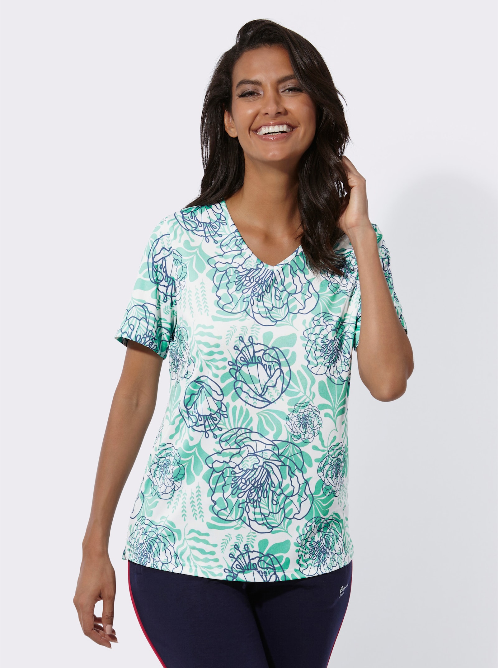 Catamaran Sports Freizeitshirt mit Seitenschlitzen - blaugrün-gemustert