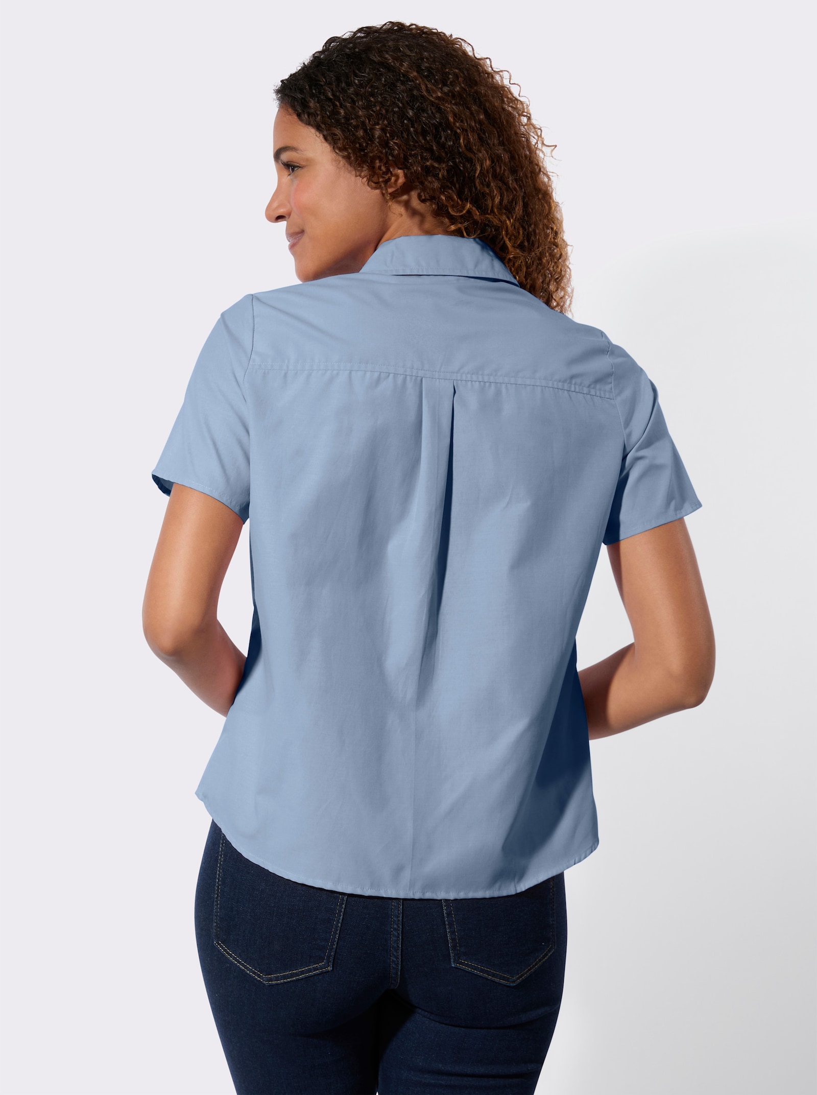 Kurzarmbluse mit weitegebender Kellerfalte - bleu