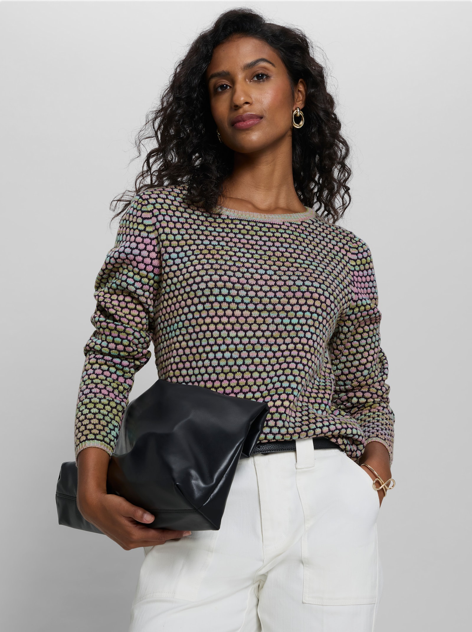 heine Strickpullover in Wabenstruktur - marine-pistazie-gemustert