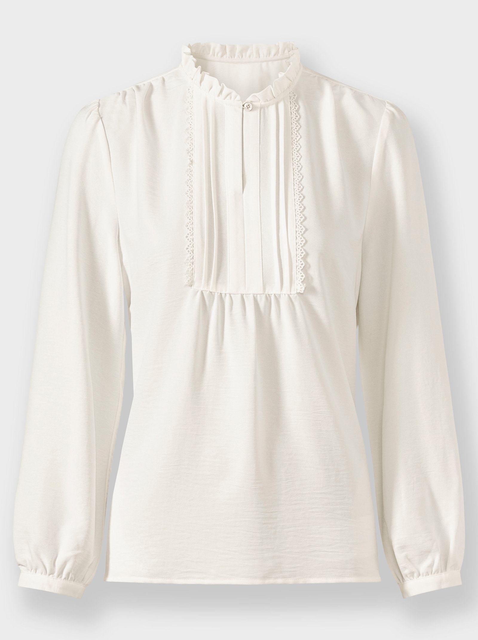 Blouse met lange mouwen en ruches bij de hals - ecru