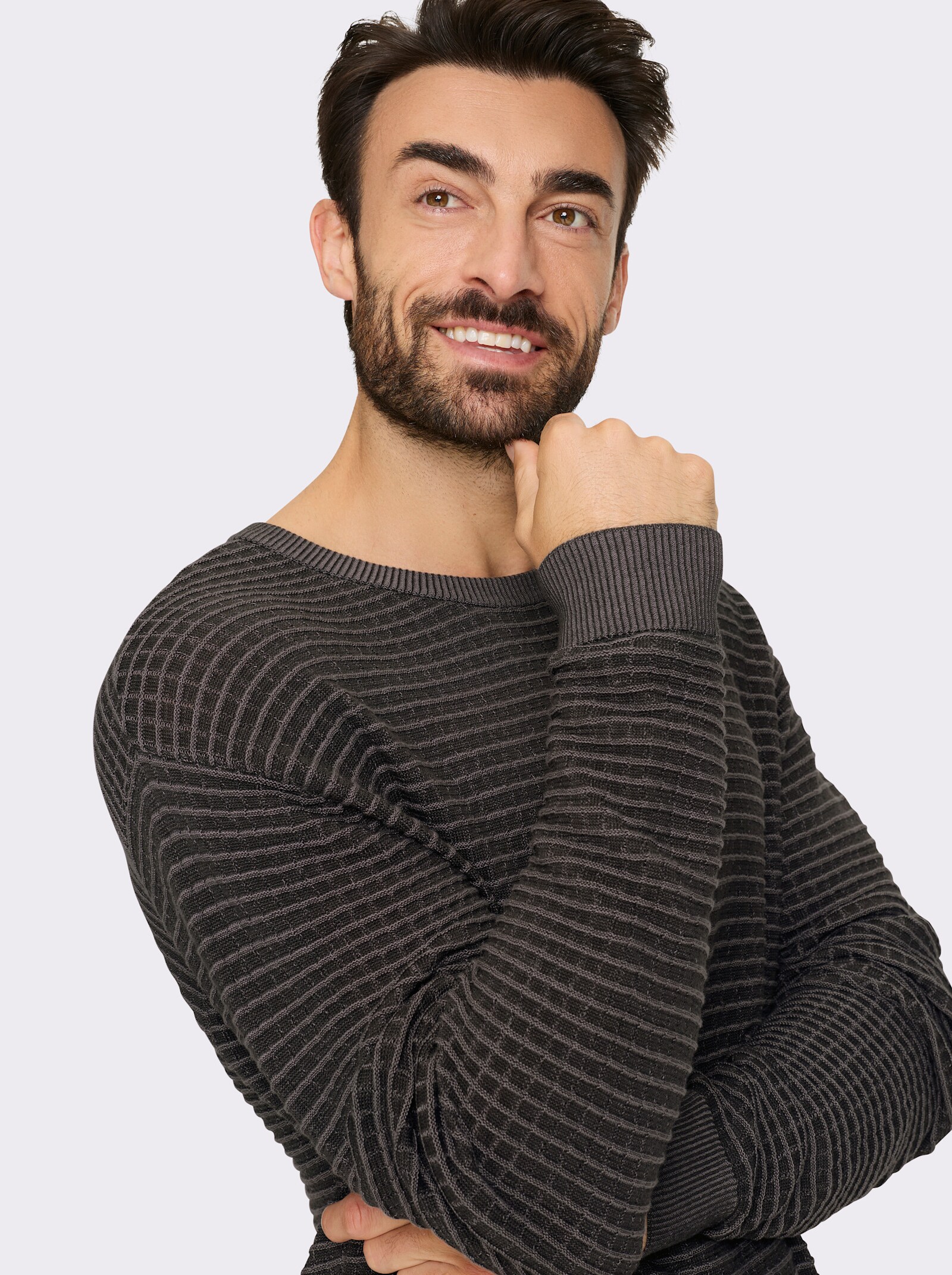 Marco Donati Rundhalspullover mit Strukturmuster - graphit-grau