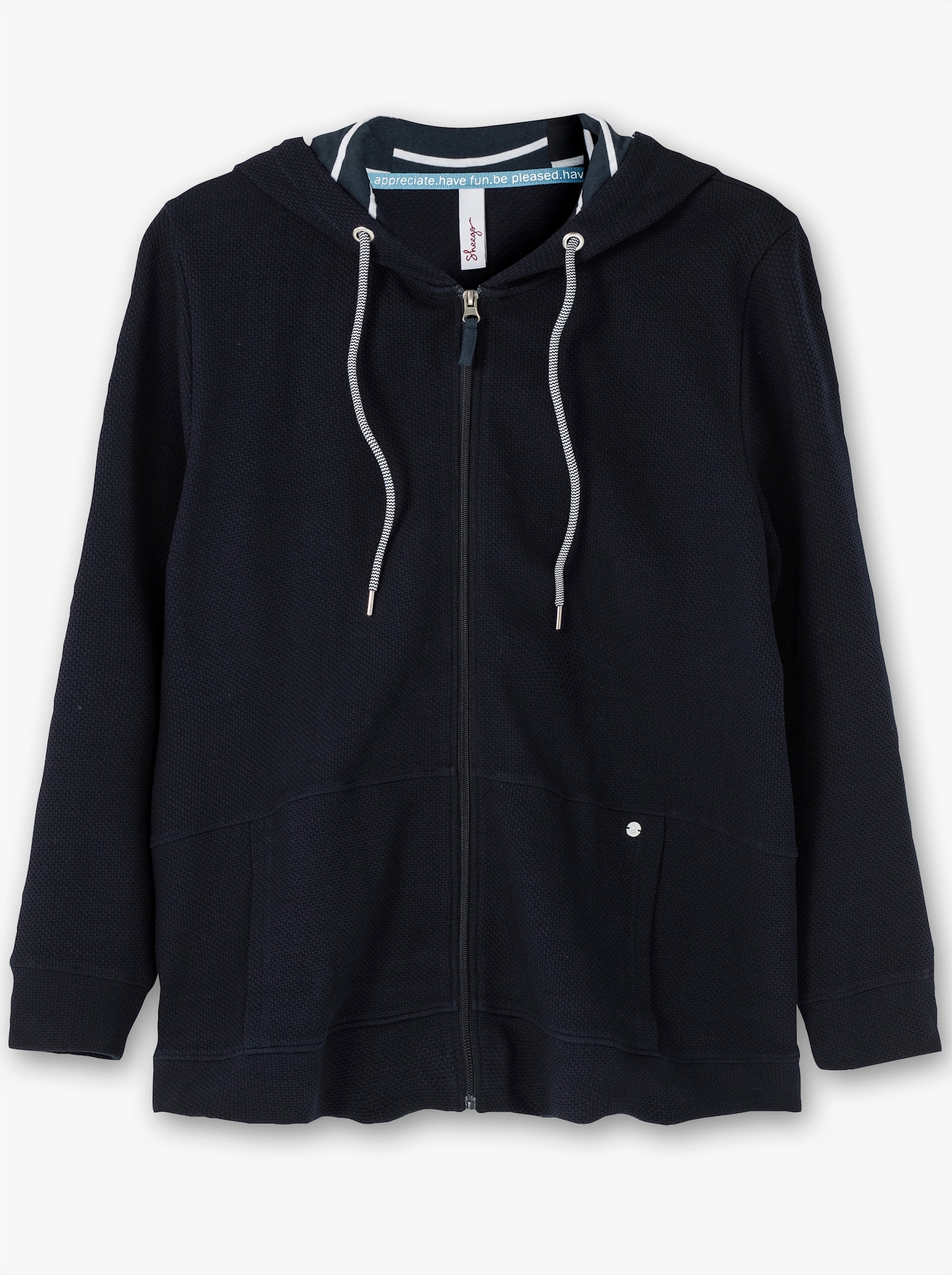 sheego Sweatjacke in Waffelpiqué-Struktur - nachtblau