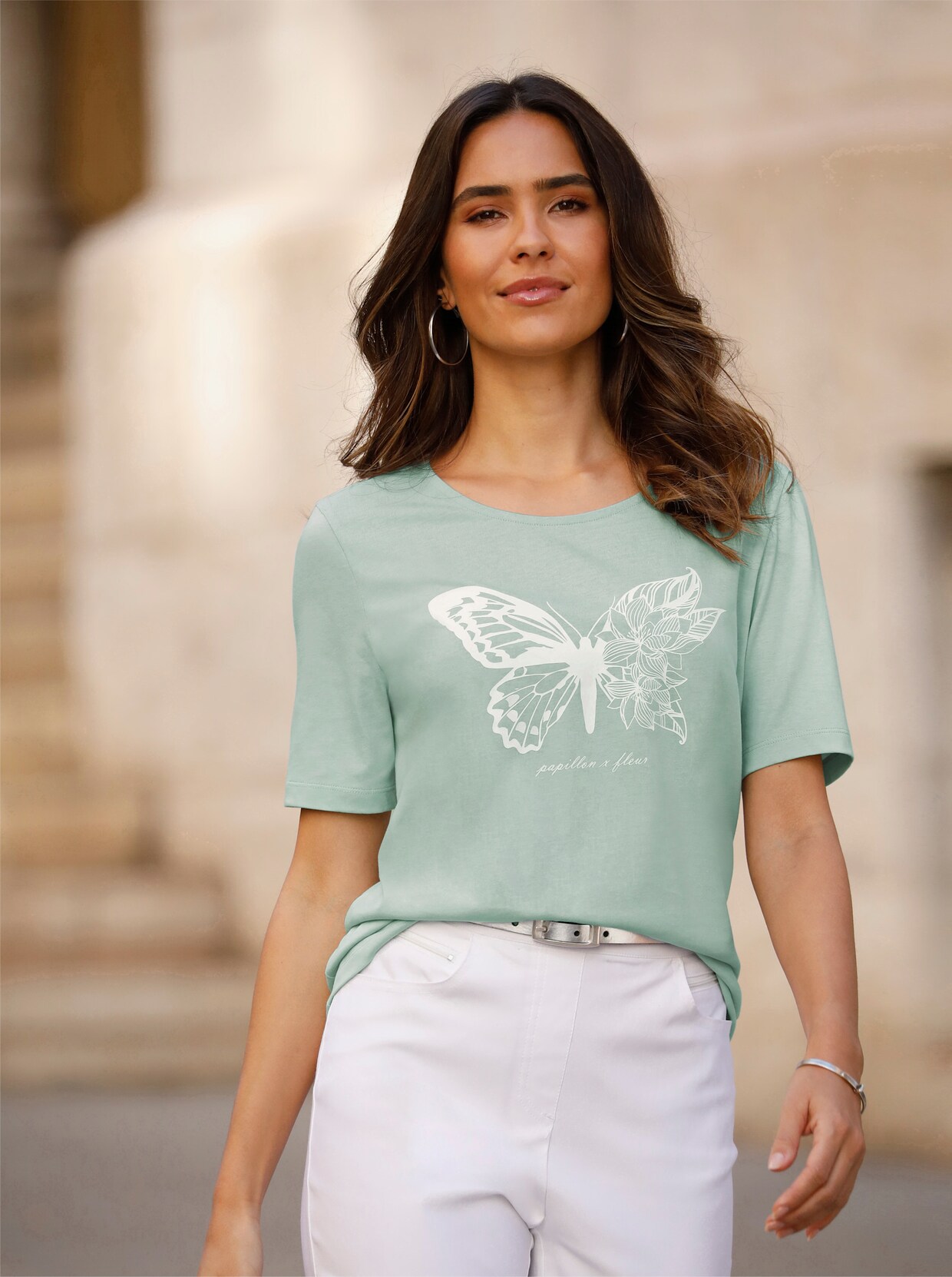 Shirt met korte mouwen - kalkmint/wit