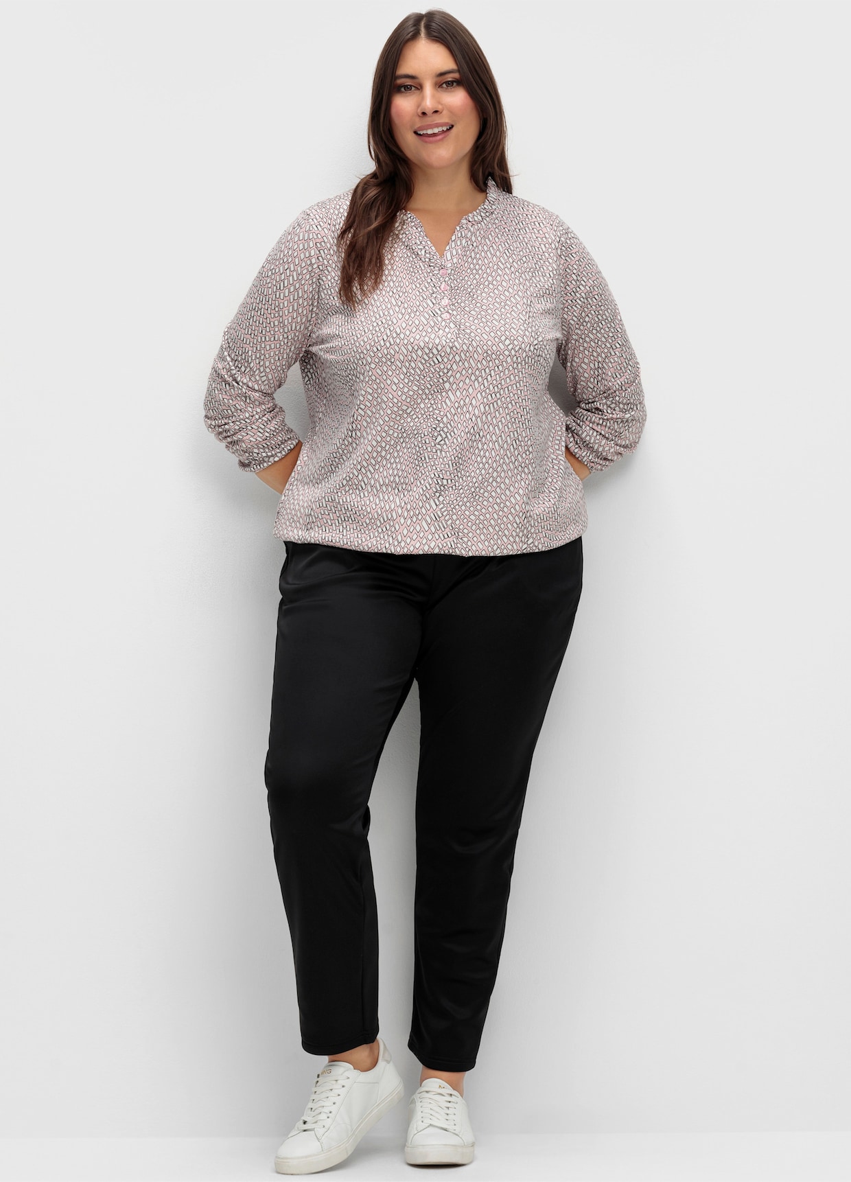 Langarmshirt im Material-Mix - hortensie-ecru-bedruckt