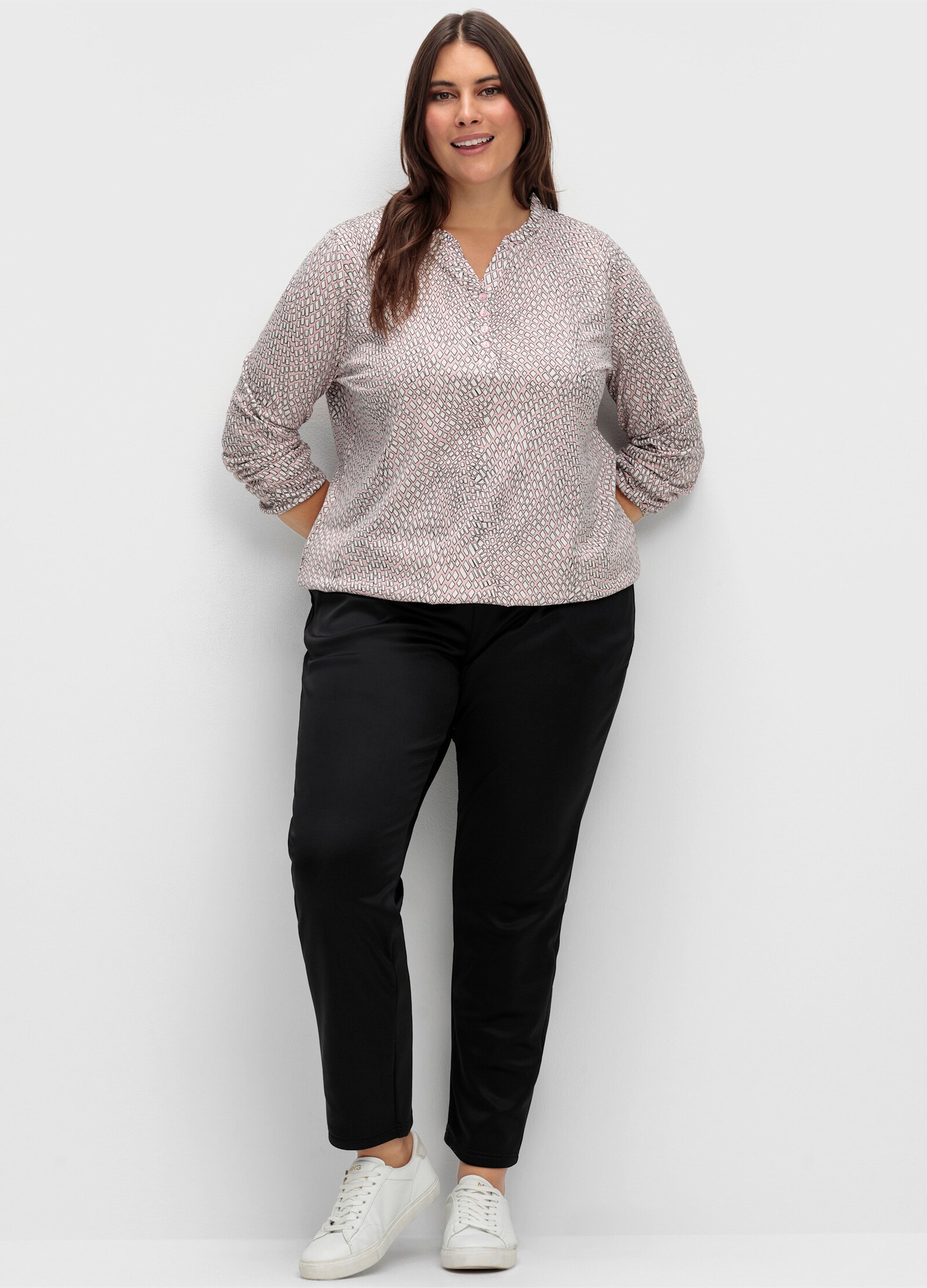 Langarmshirt im Material-Mix - hortensie-ecru-bedruckt