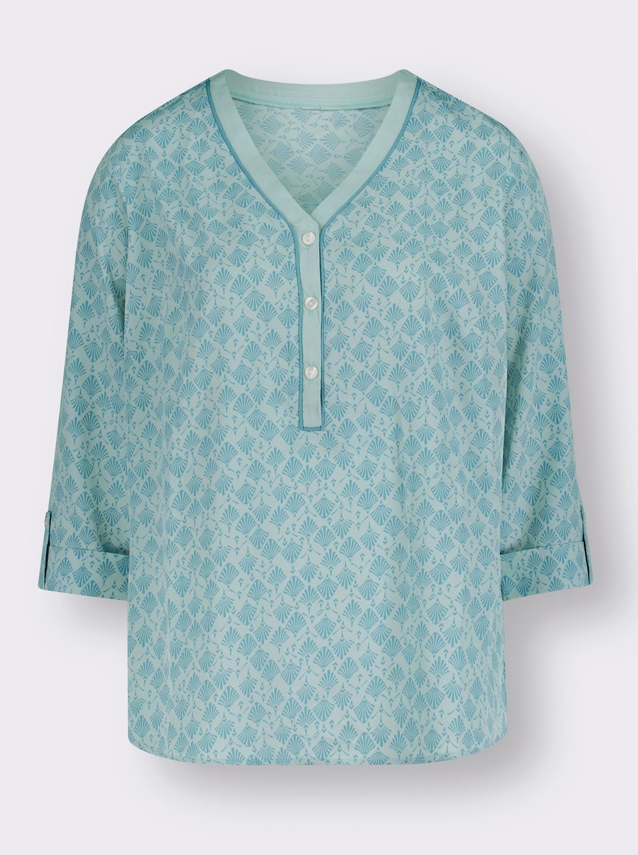 Comfortabele blouse - kalkmint/oceaan bedrukt