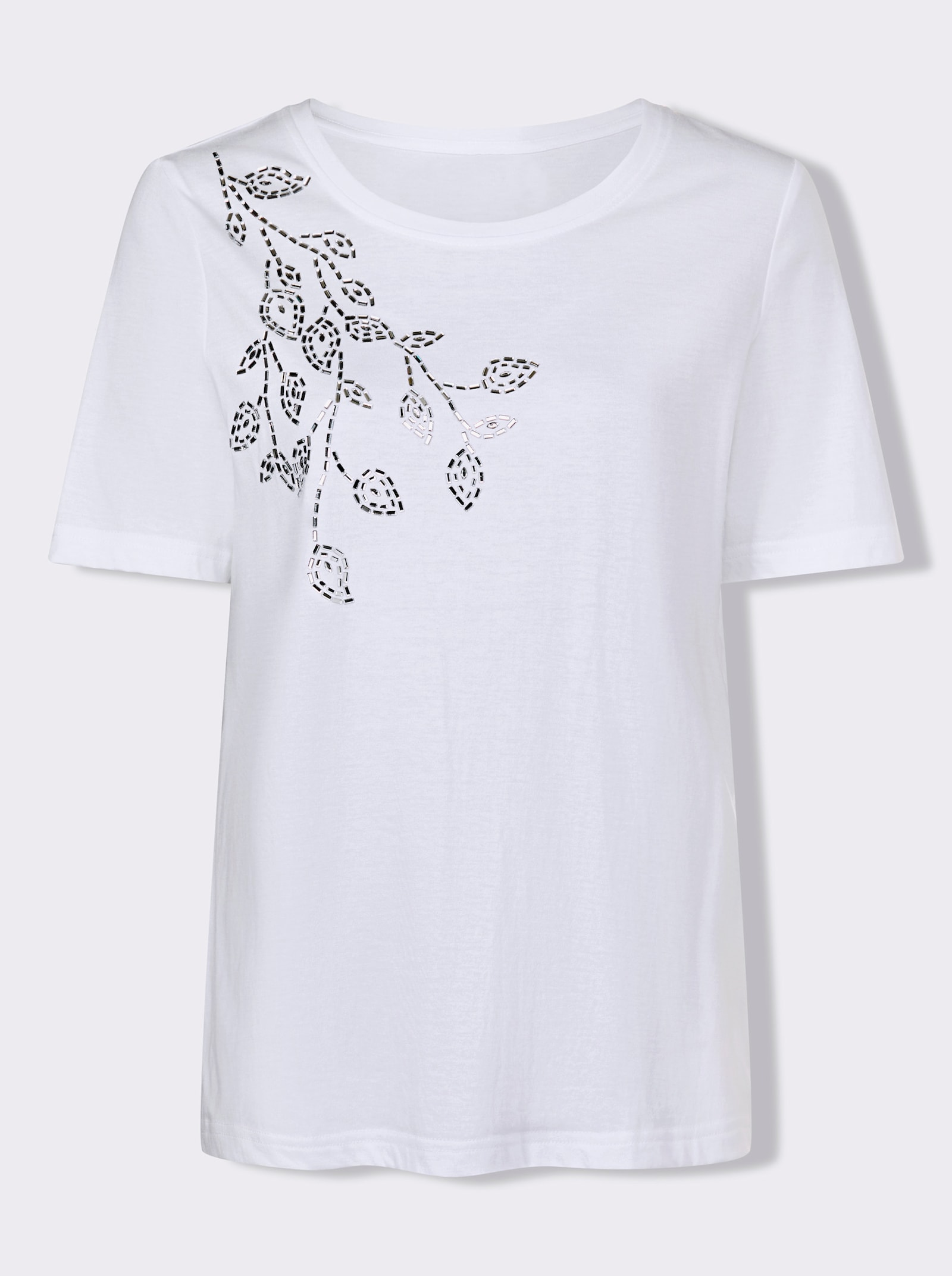 Rundhalsshirt mit Glitzersteinchen - weiß