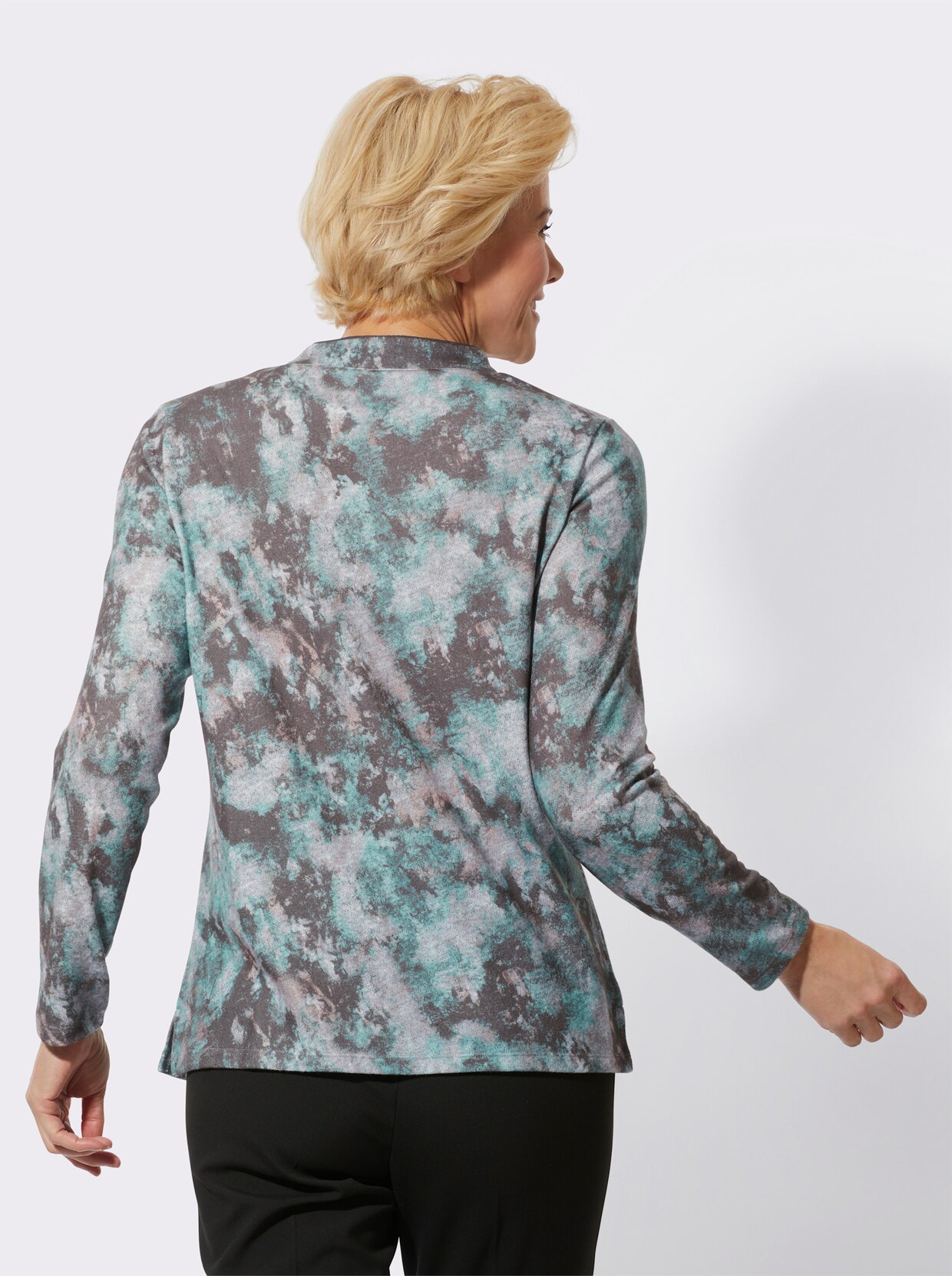 Shirt met lange mouwen - salie/steengrijs bedrukt