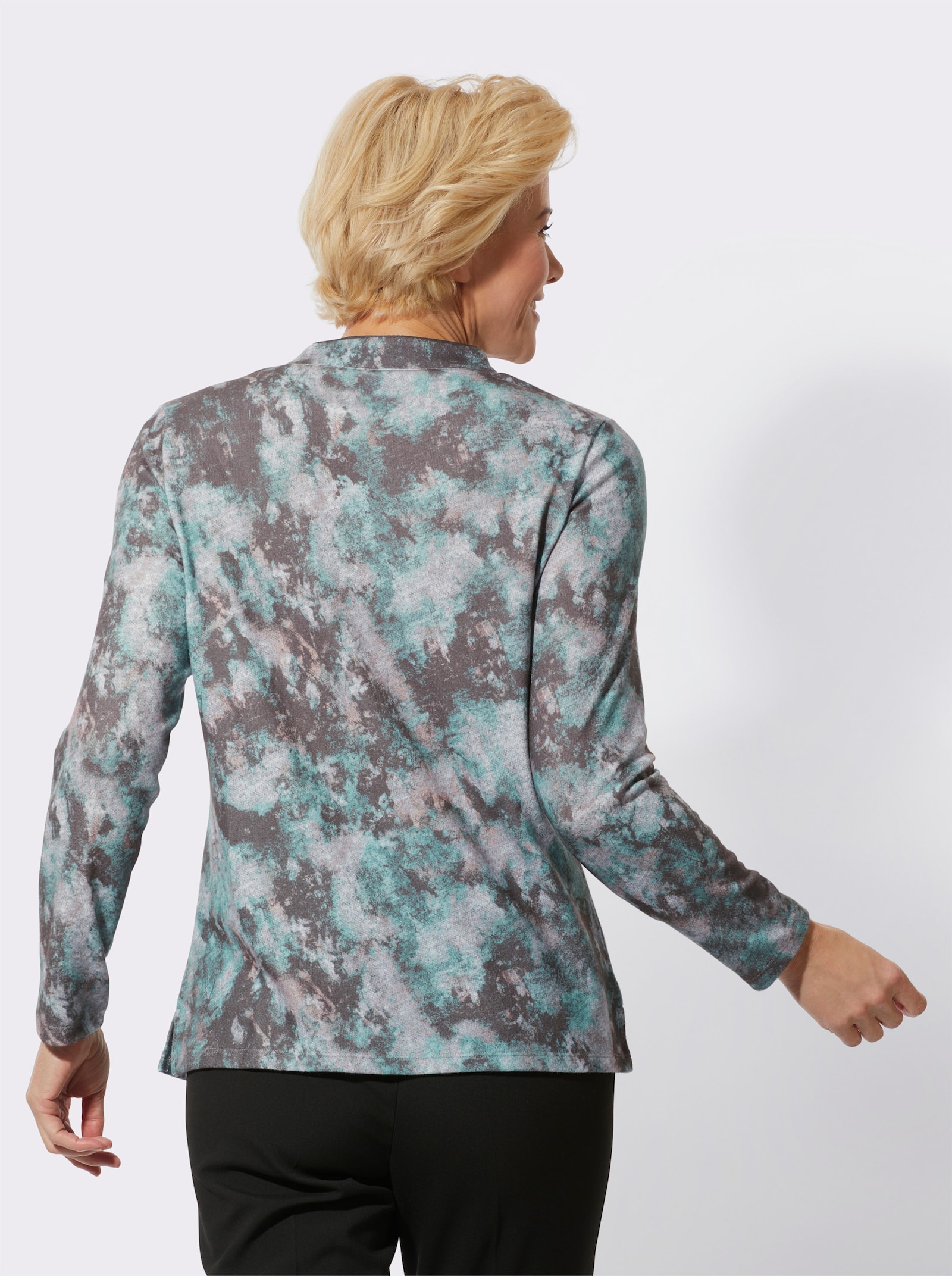 Langarmshirt im Grafik-Muster - salbei-steingrau-bedruckt