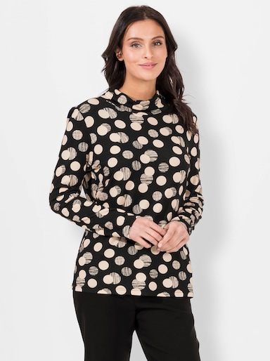 Rollkragenshirt mit Punkte-Druckdessin - schwarz-caramel-bedruckt