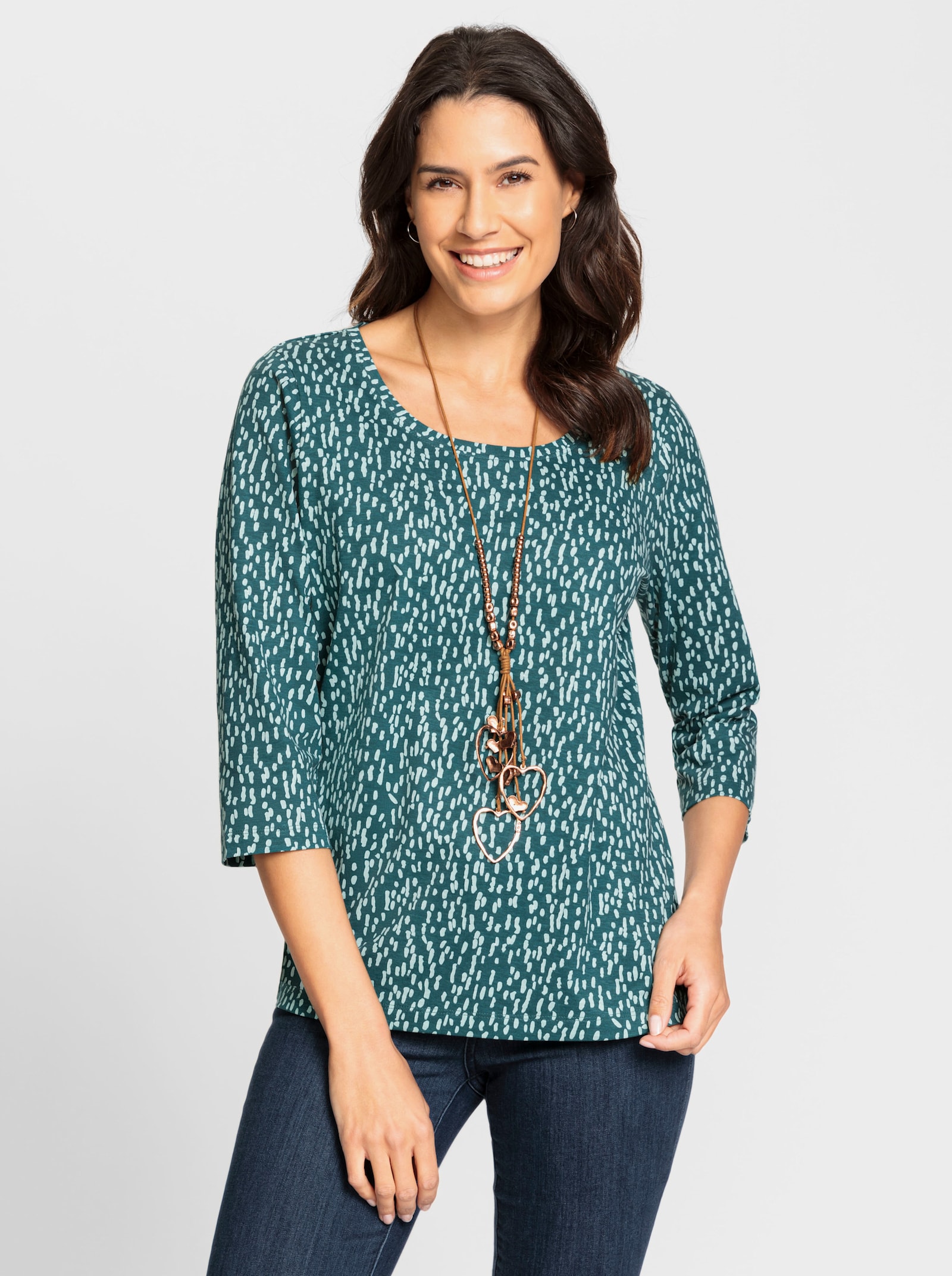 Shirt met print en 3/4-mouwen - petrol geprint