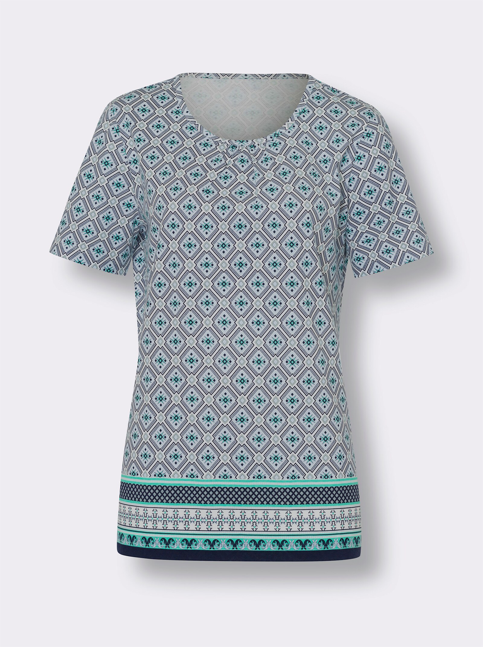 Tričko s krátkým rukávem a bordurovým potiskem, bavlna - světlemodrá-bílá-potisk