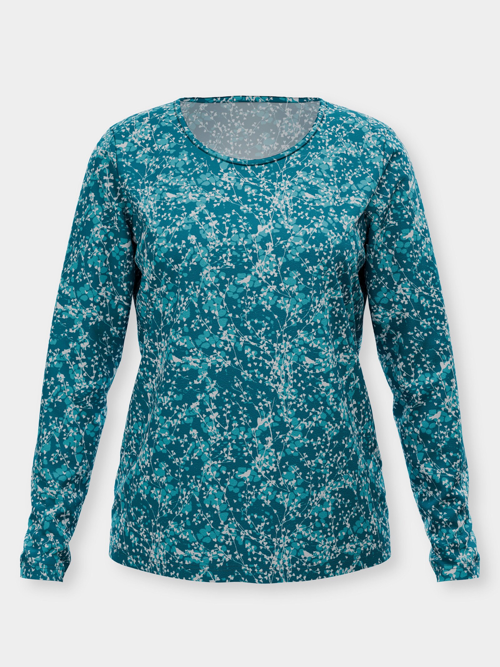 Langarmshirt mit Millefleur-Druck - petrol-ecru-bedruckt