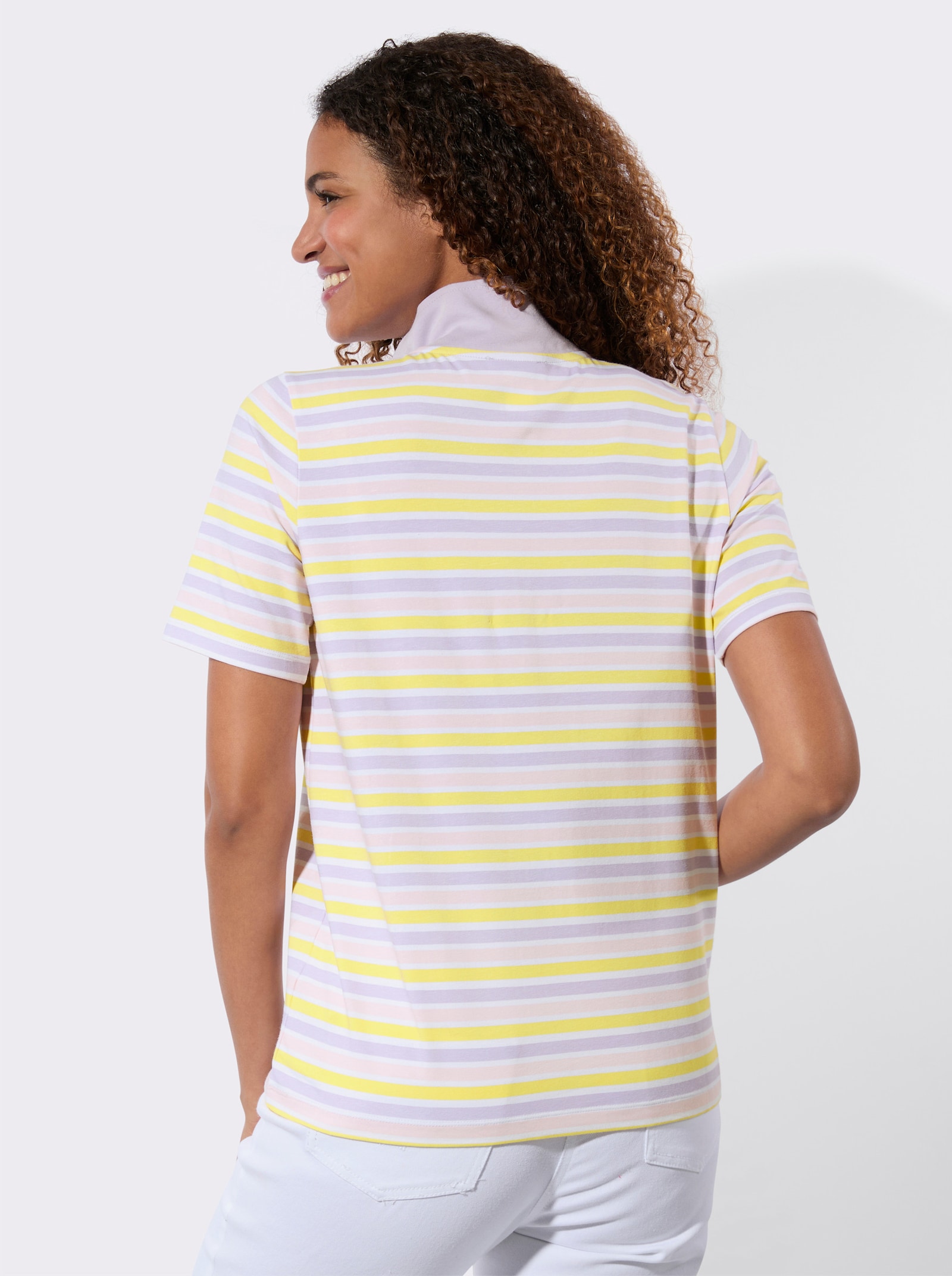 Poloshirt mit Reißverschluss - zitrone-camel-geringelt