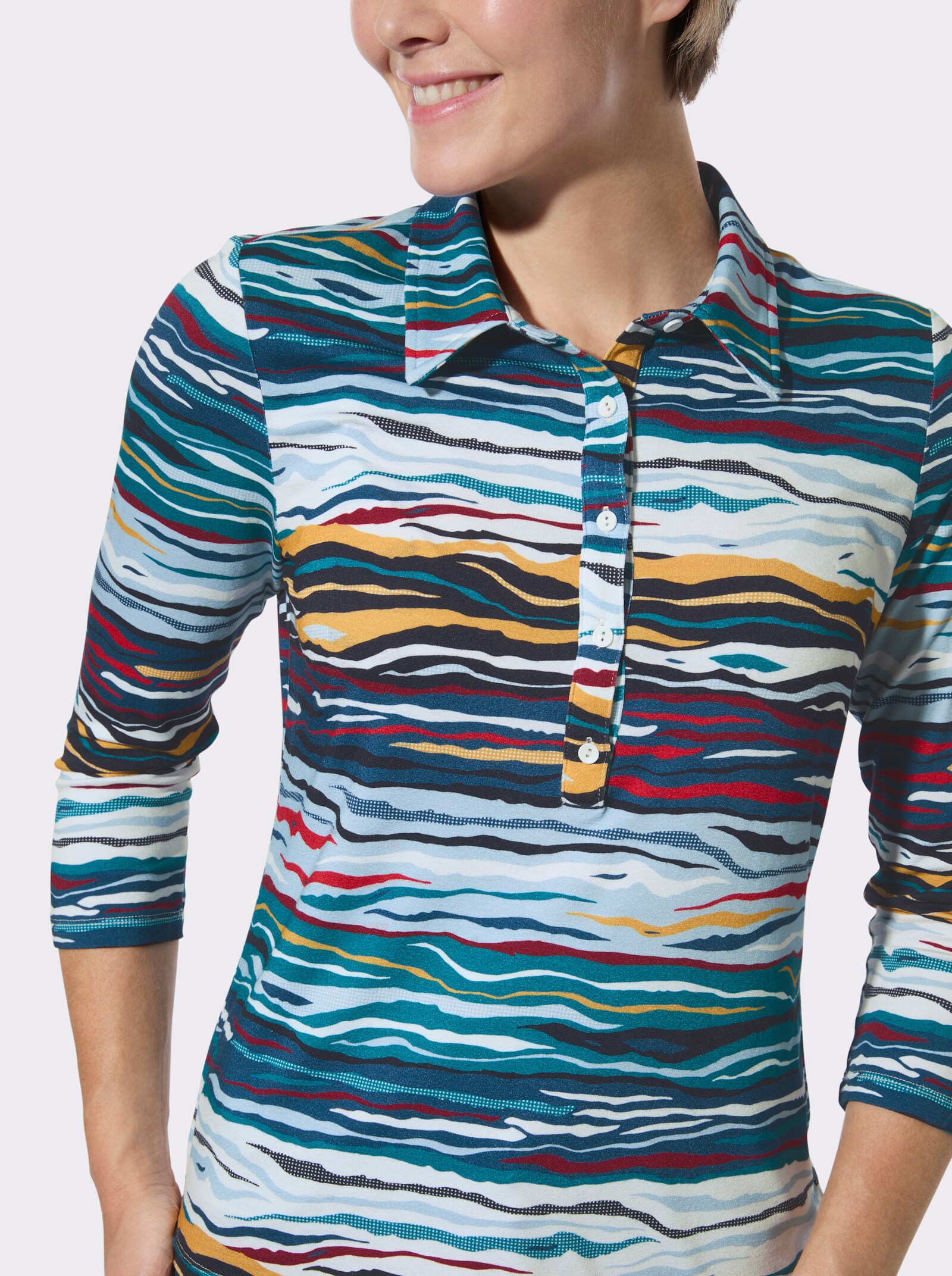 3/4-Arm-Shirt mit grafischem Muster - weiß-jeansblau-bedruckt