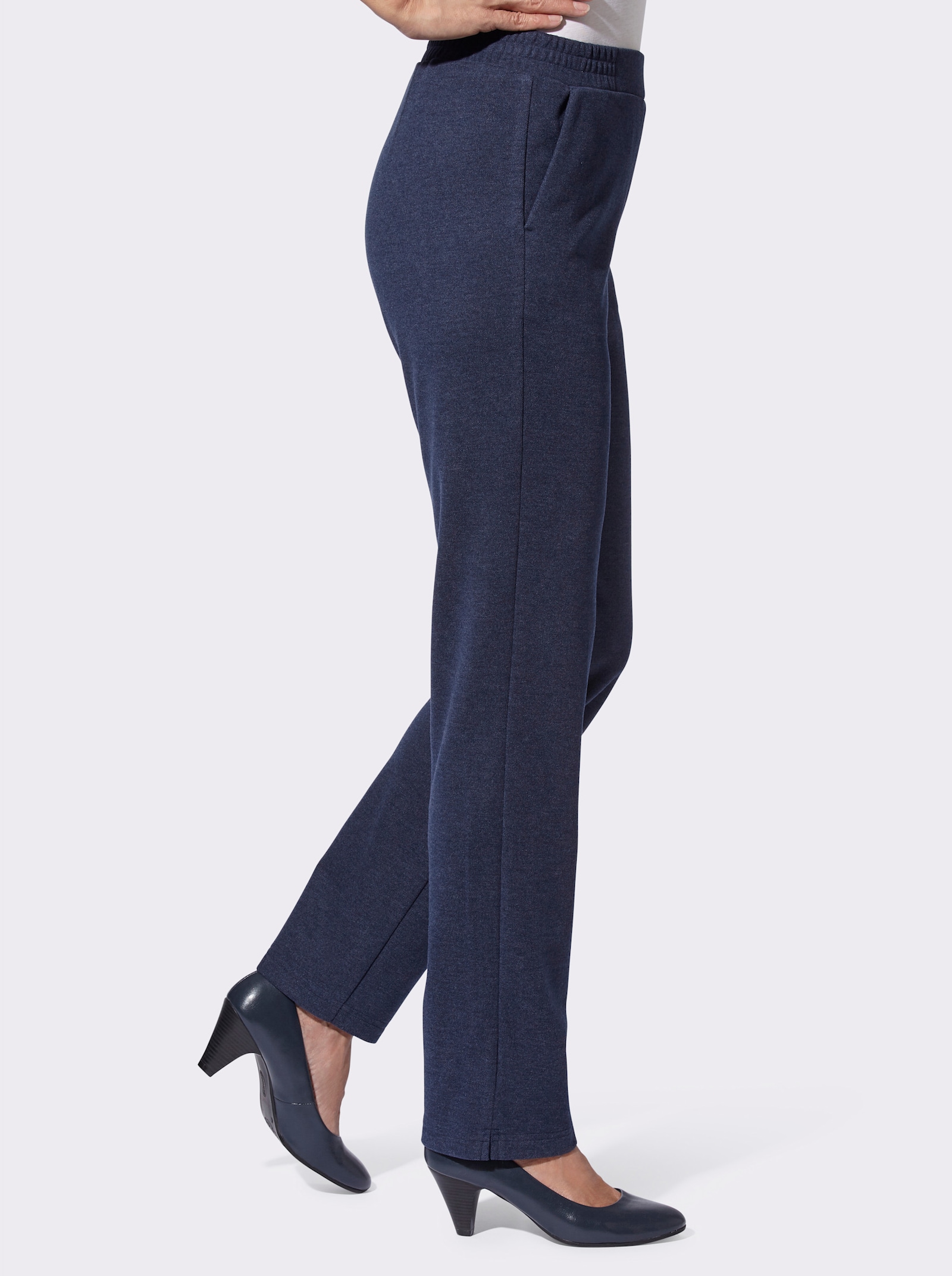 Comfortbroek van zacht flanel - marine gemêleerd