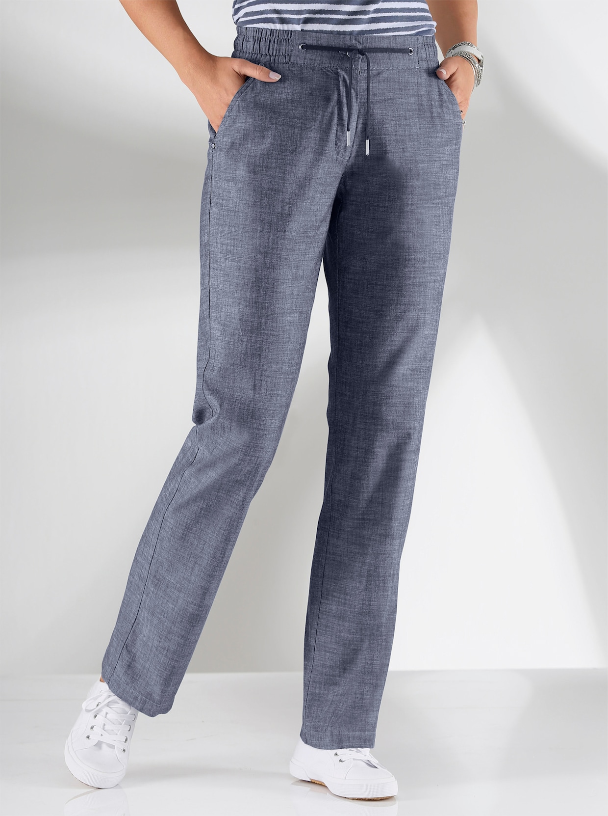 Kalhoty ve stylu bootcut - džínová modrá