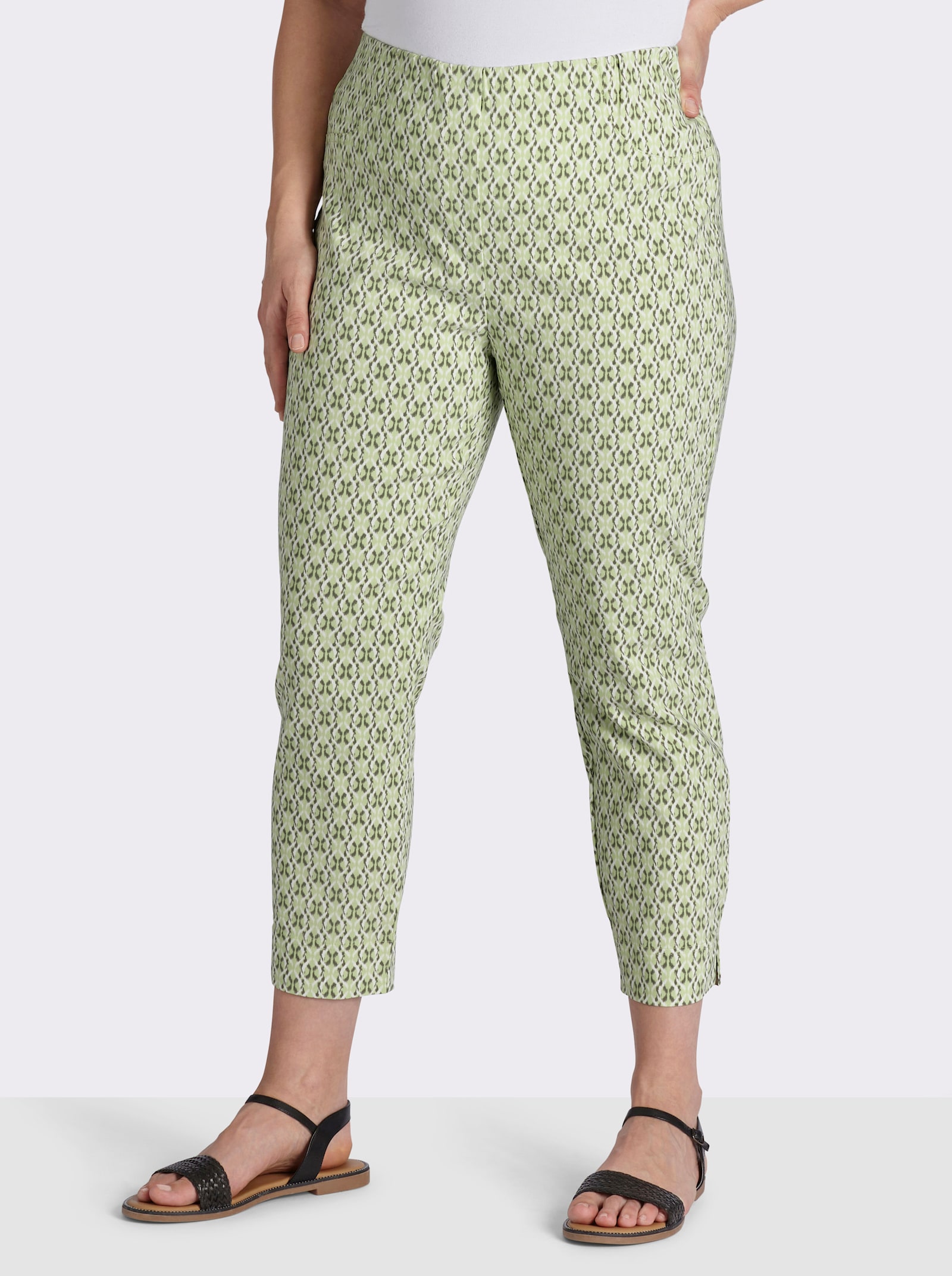  Bengalinhose mit Schlitzen am Bein - pistazie-khaki-bedruckt