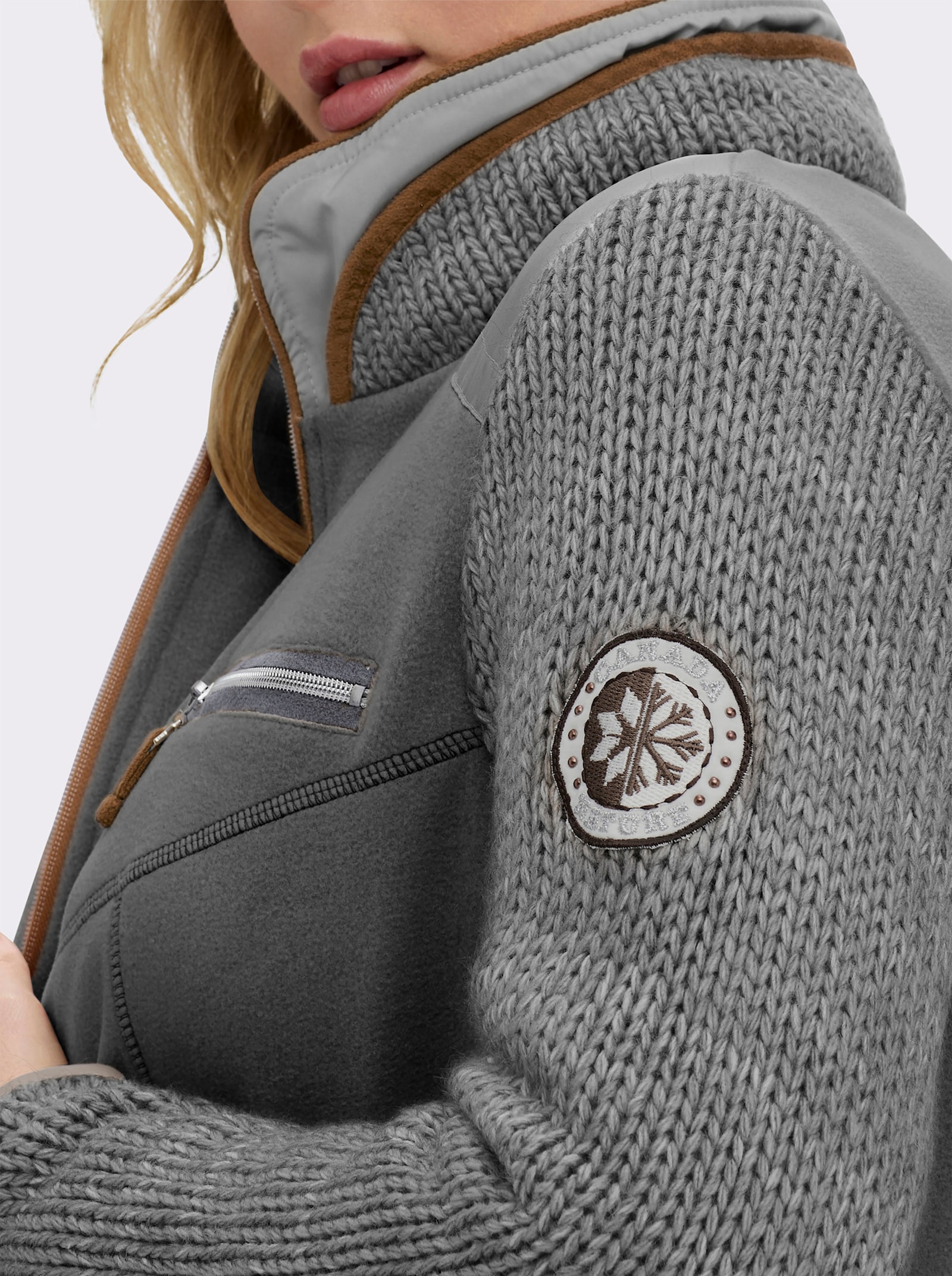 Fleecejacke im Mix aus Fleece und Strick - grau-meliert